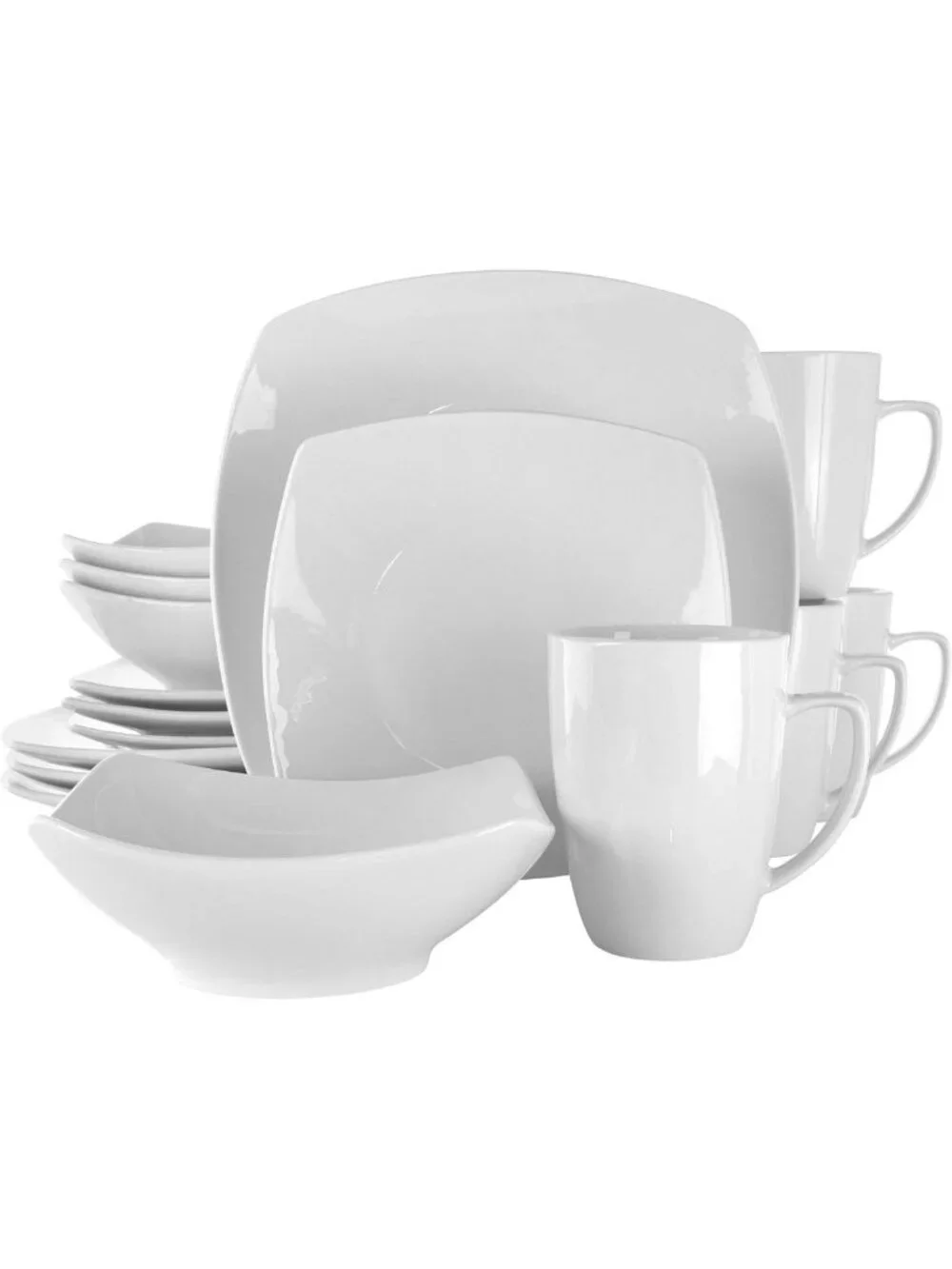 Elegant 16-Piece White Square Porcelain Dinnerware Set - Modern Tableware